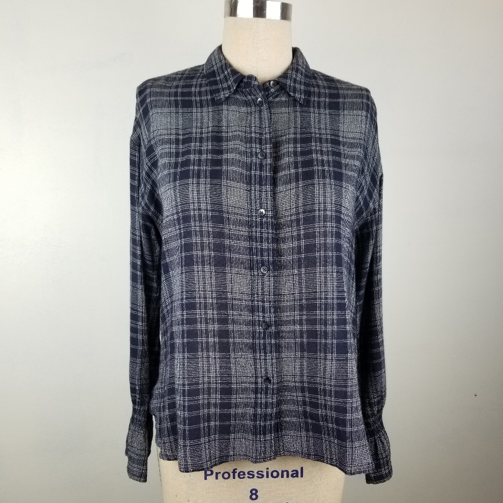 Madewell Navy Plaid Button-Up Top